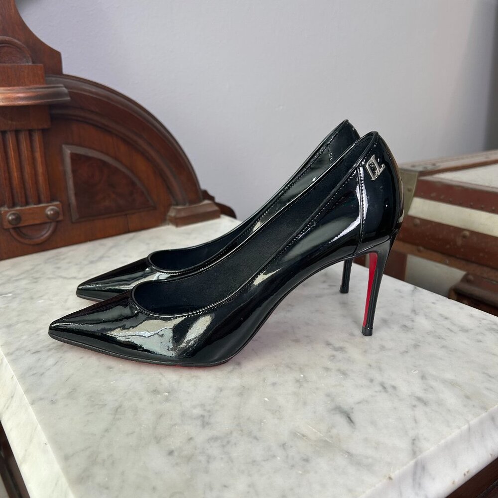Christian Louboutin Black Patent Leather Pointed-Toe Pumps with Red Soles